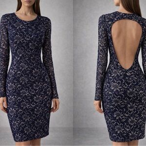 Express New Navy Lace Open-Back Sheath Dress